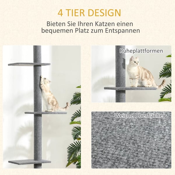 PawHut Hjdejusterbar Kradsetræ til Katte, med 4 Platforme, Grå