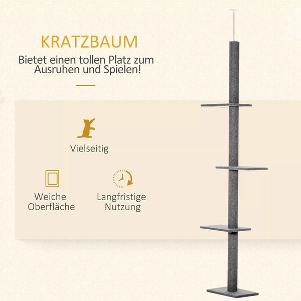 PawHut Hjdejusterbar Kradsetræ til Katte, med 4 Platforme, Grå