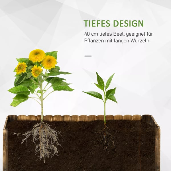 Outsunny højbed plantekasse urtebed blomsterbed grøntsagsbed plantekasse af grantræ 120 x 40 x 40 cm