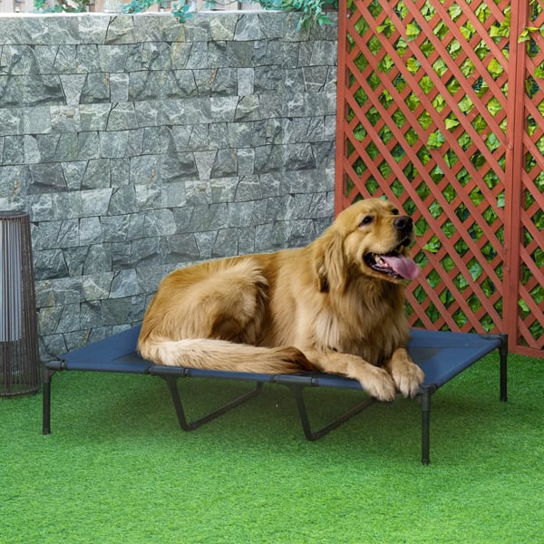 PawHut Hundeseng Udendørs, Metal/Oxford, Mørkeblå/Sort, 122x92x23cm