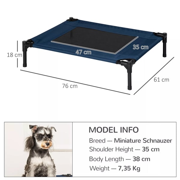 PawHut hundeseng hundeliggeplads udendørs katteseng kæledyrsseng soveplads, stål, 600D Oxford-stof, blå, 76,2x61x18 cm