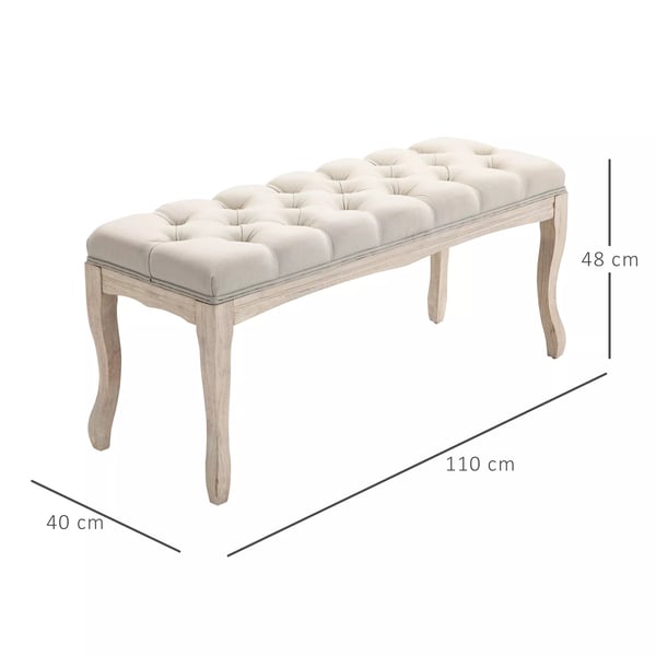 HOMCOM Pehmustettu Penkki - Tammi, Pellava, Beige (110x40x48cm)