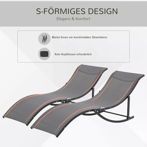 Outsunny sæt med 2 solvogne, liggestole, havestole, afslapningsstole, ergonomisk, aluminium, tekstilene, mørkegrå, 165 x 61 x 63 cm