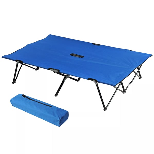 Outsunny camping-feltseng til 2 personer, sammenklappelig feltseng med bæretaske, op til 136 kg, stål, Oxford-stof, blå+sort, 193x125x40cm
