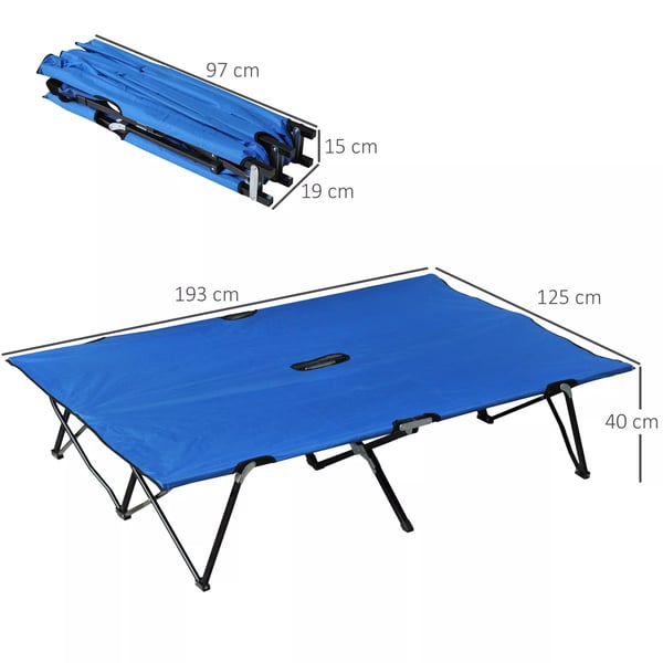 Outsunny camping-feltseng til 2 personer, sammenklappelig feltseng med bæretaske, op til 136 kg, stål, Oxford-stof, blå+sort, 193x125x40cm