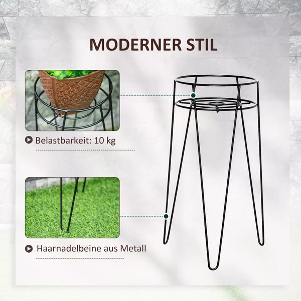 Outsunny Blomsterstativ Sæt med 3 stk. Metal Plantestativ Sæt Blomsterkrog Blomsterpotteholder Plantekrog til Blomsterpotte op til Ø16 cm Sort