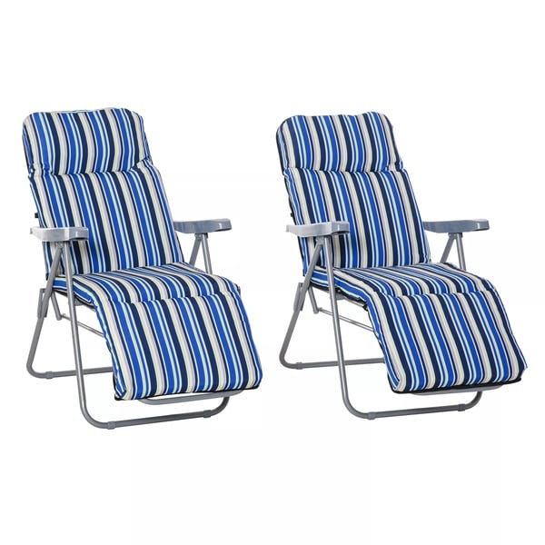 Outsunny liggestol 2-pak, solseng med hynde, sammenklappelig, justerbart ryglæn, stål+polyester, blå, 60x75x65-102 cm