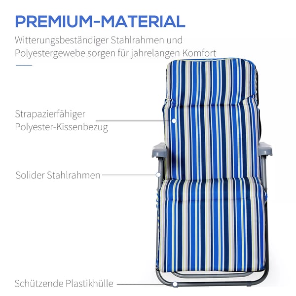 Outsunny liggestol 2-pak, solseng med hynde, sammenklappelig, justerbart ryglæn, stål+polyester, blå, 60x75x65-102 cm