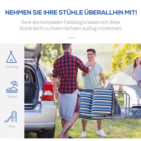 Outsunny liggestol 2-pak, solseng med hynde, sammenklappelig, justerbart ryglæn, stål+polyester, blå, 60x75x65-102 cm