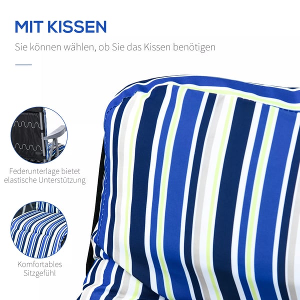 Outsunny liggestol 2-pak, solseng med hynde, sammenklappelig, justerbart ryglæn, stål+polyester, blå, 60x75x65-102 cm