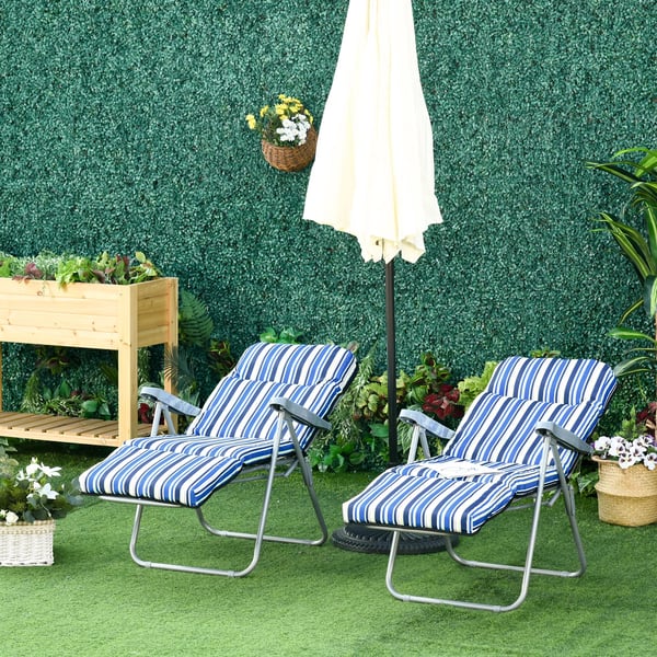 Outsunny liggestol 2-pak, solseng med hynde, sammenklappelig, justerbart ryglæn, stål+polyester, blå, 60x75x65-102 cm