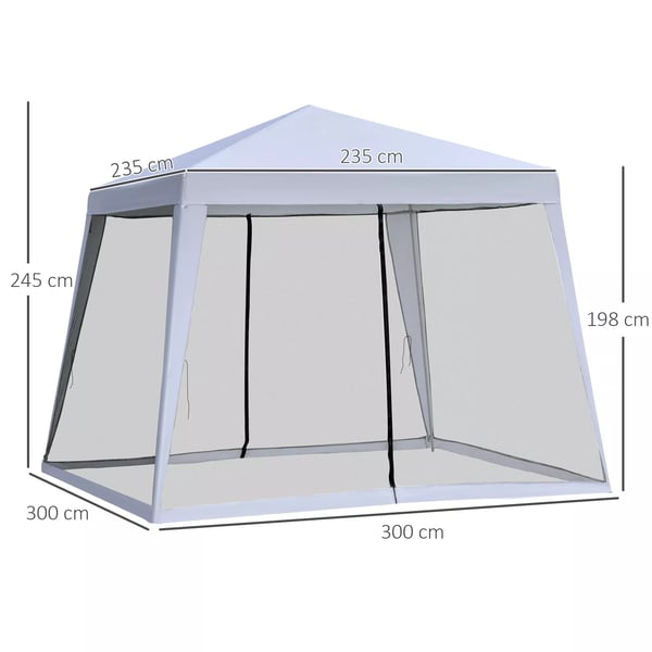 Outsunny puutarhapaviljonki, juhlateltta, säänkestävä teltta hyttysverkolla, metalli + polyesteri, harmaa, 3 x 3 m