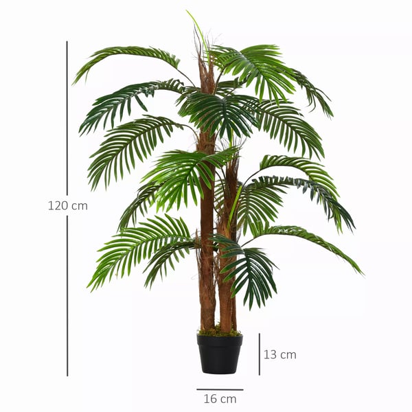 HOMCOM Kunstpalme 120 cm - Kunstig grøn plastik tropisk palme til indendørs og udendørs brug med cementpotte.