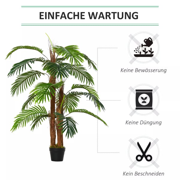 HOMCOM Kunstpalme 120 cm - Kunstig grøn plastik tropisk palme til indendørs og udendørs brug med cementpotte.