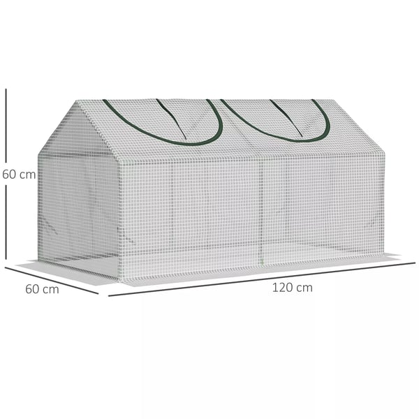 Outsunny Minivæksthus med UV-resistent PE-dække, stålramme, lynlåsvindue, 120x60x60 cm, Hvid