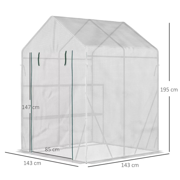 Folietunnelväxthus, walk-in växthus med 4 hyllplan, tomatväxthus, växthus, kallväxthus, vit stål PE-plast 143x143x195cm