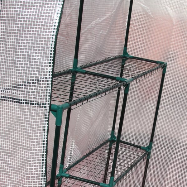 Folietunnelväxthus, walk-in växthus med 4 hyllplan, tomatväxthus, växthus, kallväxthus, vit stål PE-plast 143x143x195cm