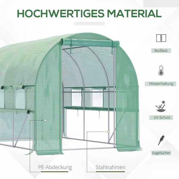 Foliedrivhus Grøn 2,95x2x2m med 6 vinduer, galvaniseret stål og PE