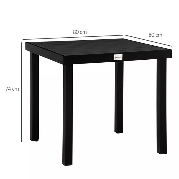 Outsunny havebord til 4 personer, kompakt spisebord, vedligeholdelsesvenligt aluminiumsbord, havemøbler, plast, sort, 80x80x74 cm