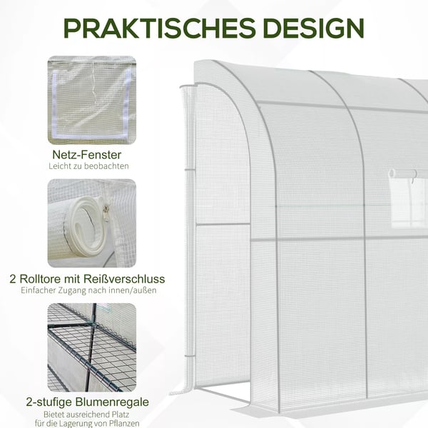 Folie drivhus Tomat drivhus med mesh vindue & rulledøre, UV-beskyttelse, Hvid, 200x100x215cm