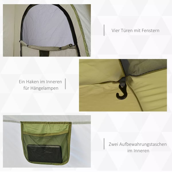 Outsunny campingtelt til 5 personer, automatisk pop-up, vejrbestandigt polyester, vinduer, militærgrøn+grå, 240x240x199cm