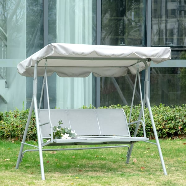 Outsunny Hollywood-gynge 3-personers havegynge gyngebænk med tag metal grå+sølv 170 x 110 x 153 cm