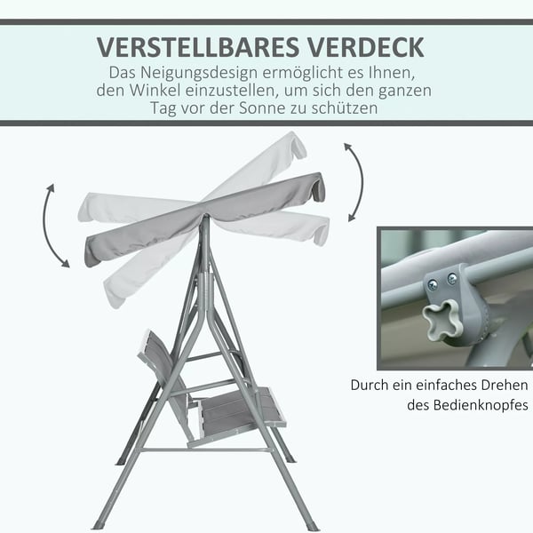 Outsunny Hollywood-gynge 3-personers havegynge gyngebænk med tag metal grå+sølv 170 x 110 x 153 cm
