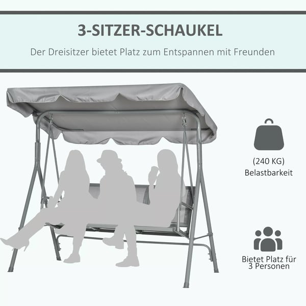 Outsunny Hollywood-gynge 3-personers havegynge gyngebænk med tag metal grå+sølv 170 x 110 x 153 cm