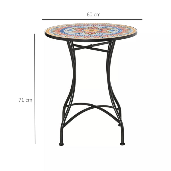 Outsunny Havebord Mosaikbord Rundt Bistro af Keramik og Metal - Rød/Blå/Hvid, Ø60cm