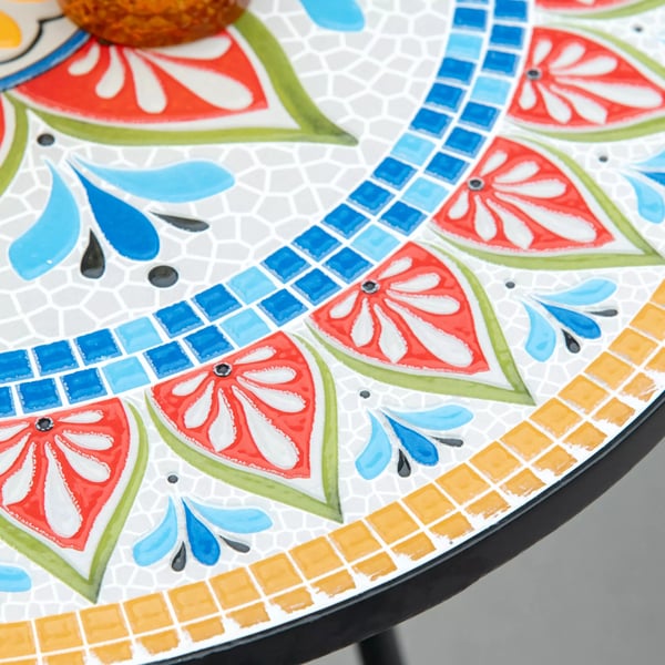 Outsunny Havebord Mosaikbord Rundt Bistro af Keramik og Metal - Rød/Blå/Hvid, Ø60cm