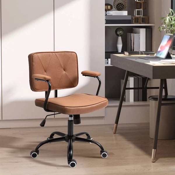 Vinsetto kontorstol skrivebordsstol med hjul, højdejusterbar med vippefunktion, 360° rotation, vipbar, skum, brun, 61 x 58 x 82-91 cm