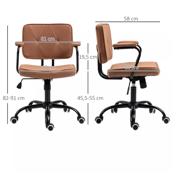 Vinsetto kontorstol skrivebordsstol med hjul, højdejusterbar med vippefunktion, 360° rotation, vipbar, skum, brun, 61 x 58 x 82-91 cm