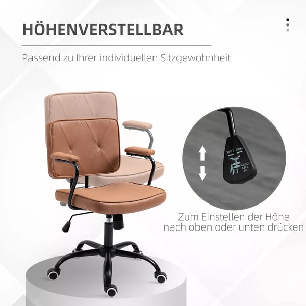 Vinsetto kontorstol skrivebordsstol med hjul, højdejusterbar med vippefunktion, 360° rotation, vipbar, skum, brun, 61 x 58 x 82-91 cm