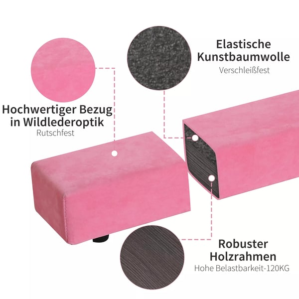 HOMCOM Foldbar Gymnastikbjælke 210 cm - Rosa Polyester Balancebjælke til Børn og Voksne, op til 120 kg