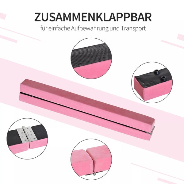 HOMCOM Foldbar Gymnastikbjælke 210 cm - Rosa Polyester Balancebjælke til Børn og Voksne, op til 120 kg
