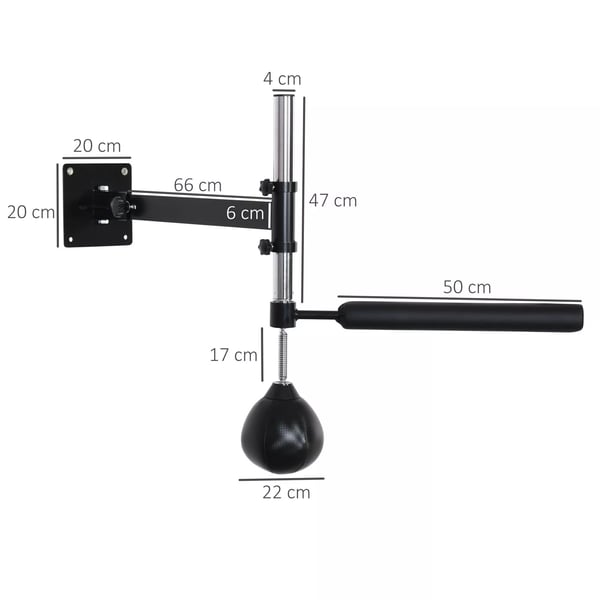Bokses2t med Speedball, Vfgmontering, Foldbar, Refleksstang, Justerbar Hejde, 360° Sving, Sort Kunstleder