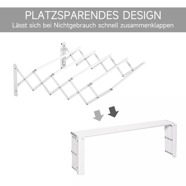 HOMCOM Vægtørrer Vasketøjsstativ Pladsbesparende Tørrestativ Samlet tørlængde 57,5cm Metal Hvid 63,5 x 60 x 20 cm