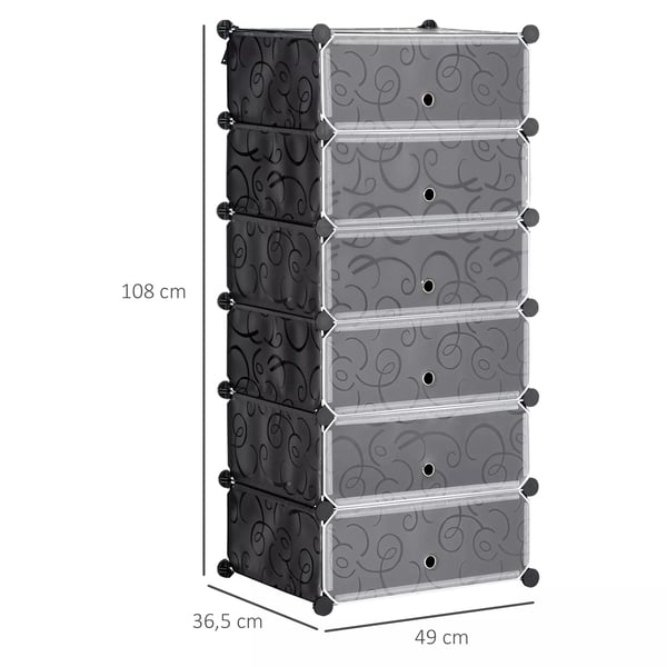 HOMCOM Skoreol Opbevaringsboks Modulsystem til 6 Par Sko, Plastik/Stål, Sort+Hvid, 49x36,5x108cm
