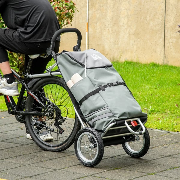 HOMCOM Lastanhænger & indkøbstrolley 2-i-1 til cykel, med kobling, 24,3kg, 55L, aluminium+Oxford-stof, grå+sølv, 53x43x110cm