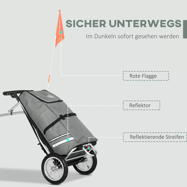 HOMCOM Lastanhænger & indkøbstrolley 2-i-1 til cykel, med kobling, 24,3kg, 55L, aluminium+Oxford-stof, grå+sølv, 53x43x110cm