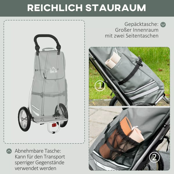 HOMCOM Lastanhænger & indkøbstrolley 2-i-1 til cykel, med kobling, 24,3kg, 55L, aluminium+Oxford-stof, grå+sølv, 53x43x110cm