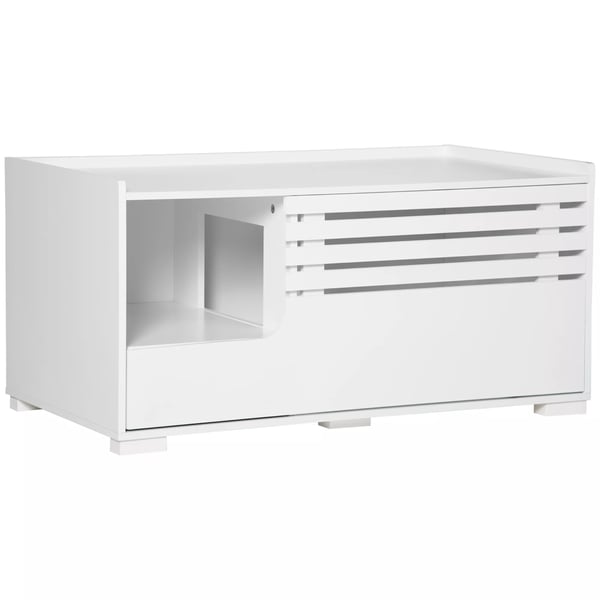 PawHut Kattekiste til Kattegrus med Sidebord Funktion, MDF, Hvid