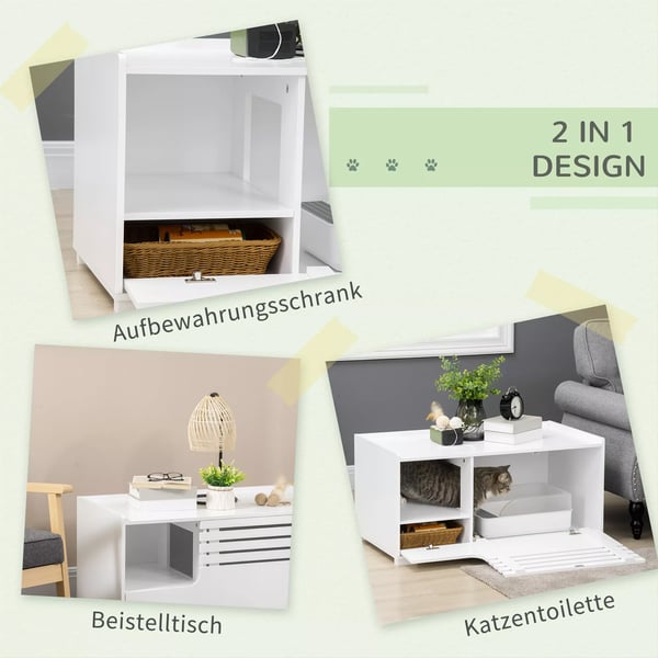 PawHut Kattlåda Sidobord Vit MDF