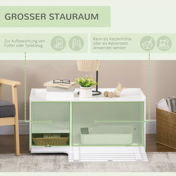 PawHut Kattlåda Sidobord Vit MDF