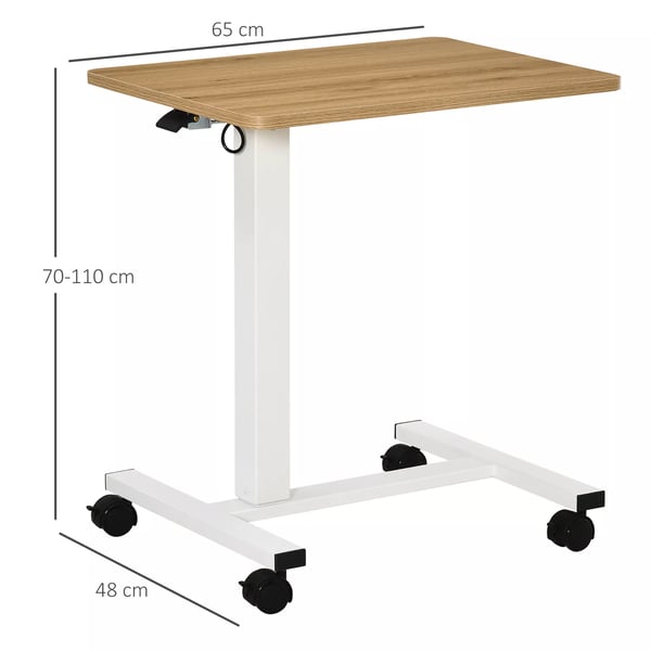 HOMCOM justerbart laptopbord i natur og hvid, C-formet, med hjul, 70-110 cm højde