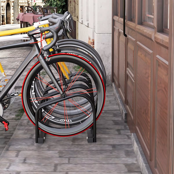 HOMCOM Cykelstativ til 4 cykler, stål, sort, vejrbestandigt, væg- og gulvmontering, 110x33x27cm
