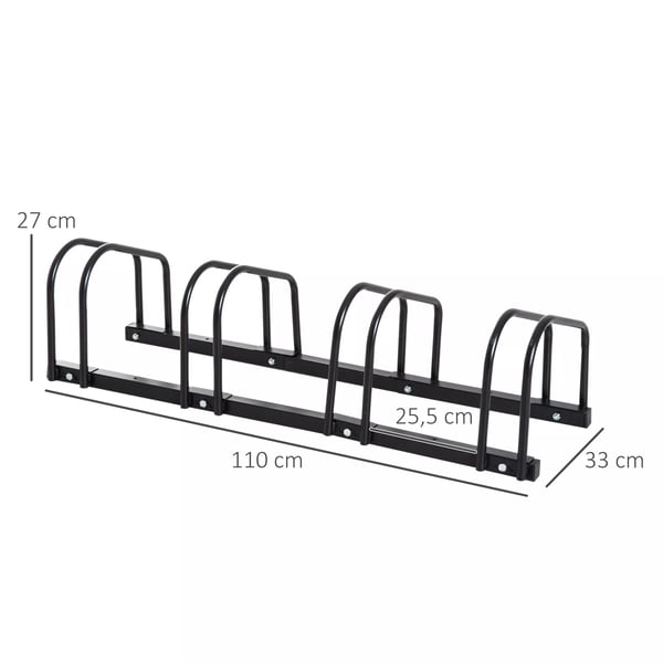 HOMCOM Cykelstativ til 4 cykler, stål, sort, vejrbestandigt, væg- og gulvmontering, 110x33x27cm