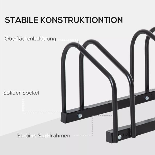 HOMCOM Cykelstativ til 4 cykler, stål, sort, vejrbestandigt, væg- og gulvmontering, 110x33x27cm
