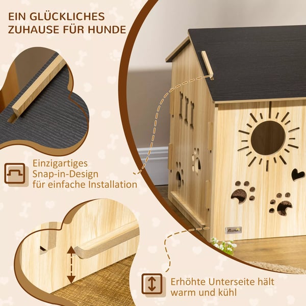 Hundehus i MDF, Eg/Sort - Vejrbestandigt og Ventileret hundehus Indendørs, 69x50x58,5 cm