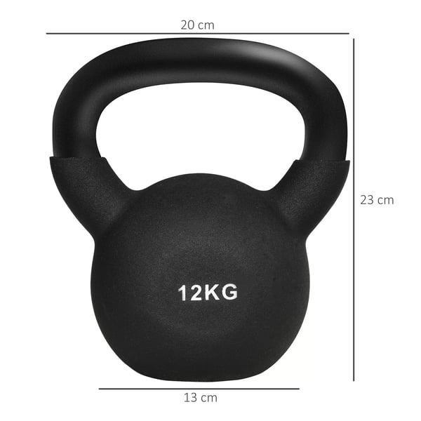 Kettlebell støbejern neoprenbelægning gulvskånende svingvægt sort 12 kg